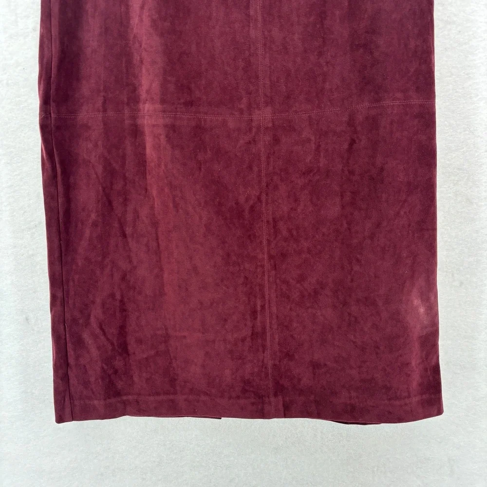 Burgundy Faux Suede Straight Midi Skirt Size‎ 10P Indie Retro Back slit